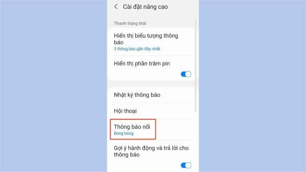 Chọn Thông báo nổi 