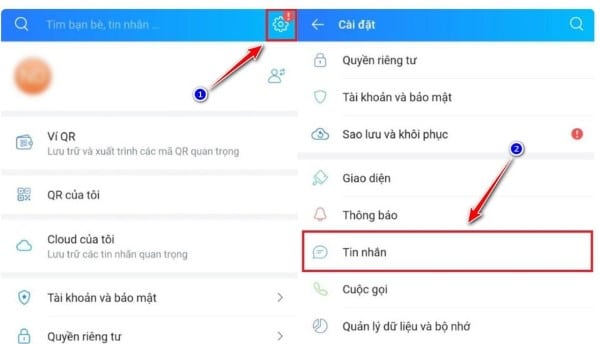 Nhấn Cài đặt và chọn Tin nhắn